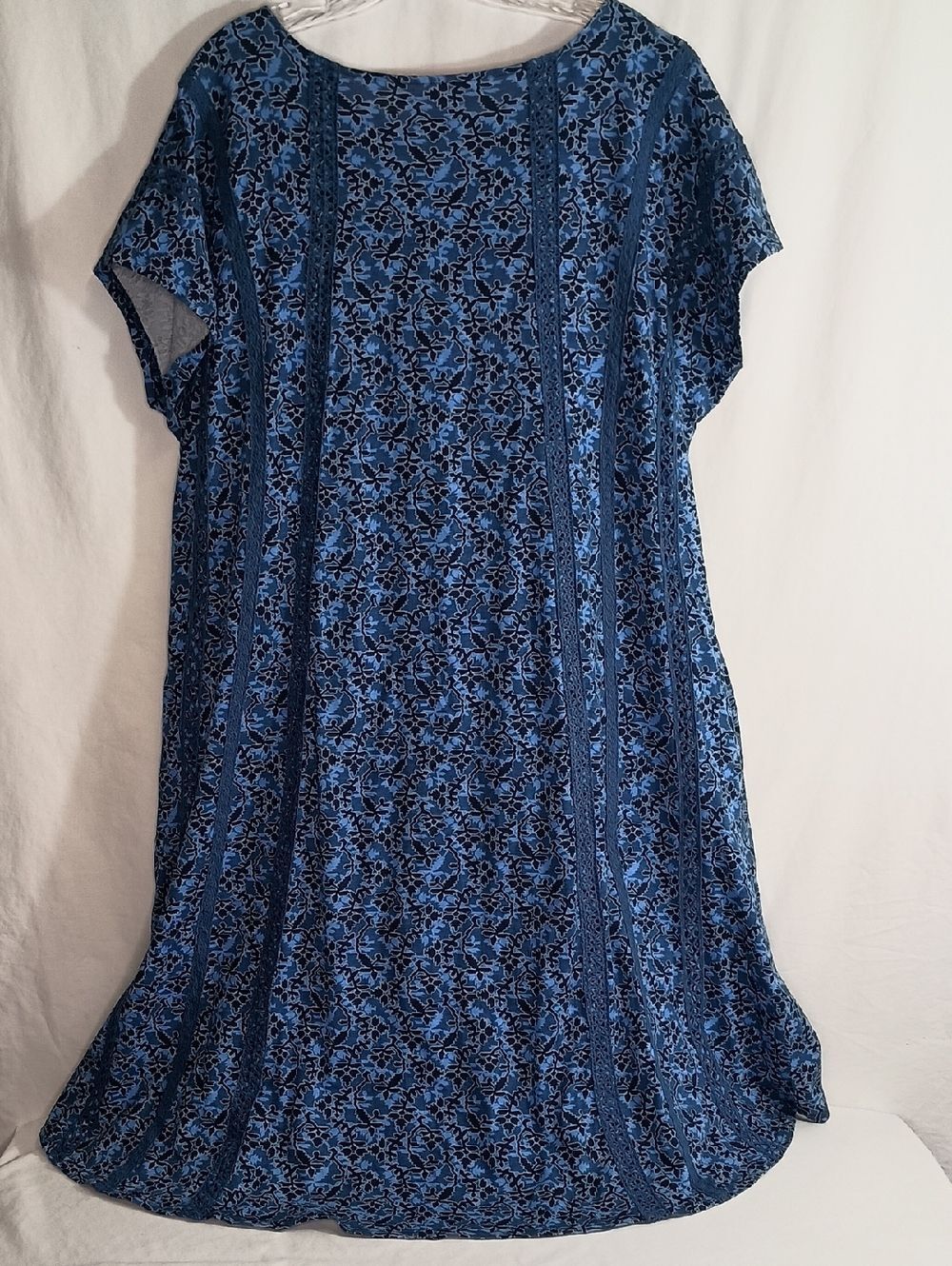 Women's Size Large Cotton Floral V-Neck Tunic dress Pockets Blue - Picture 2 of 10